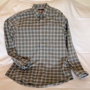 Van Heusen Grey and White checkered pattern Button Down Dress Shirt size medium